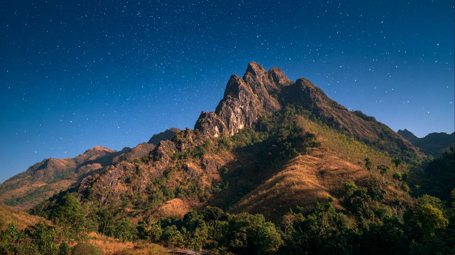 Chiang Mai Mountain view at night with stars